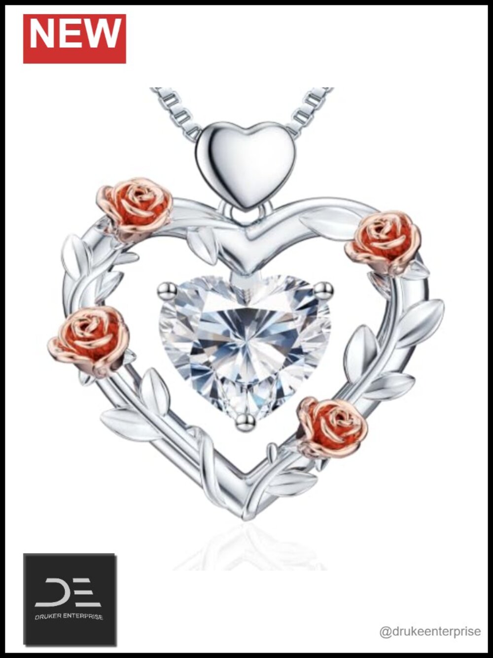 Heart Moissanite Sterling Silver Necklace Rose Gold Gift